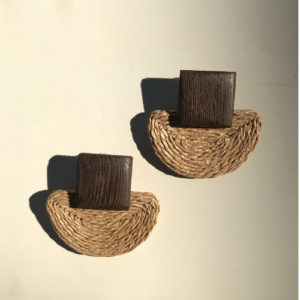Brown Woven Half Moon Earrings