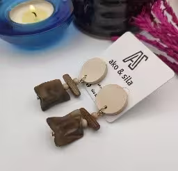 Brown Geometric Wood Earrings