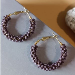 Mauve Beaded Hoop Earrings