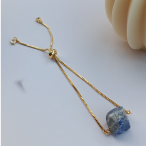 Deep Blue Raw Stone Slider Bracelet