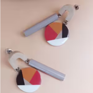 Colorblock Disc Bar Wood Earrings