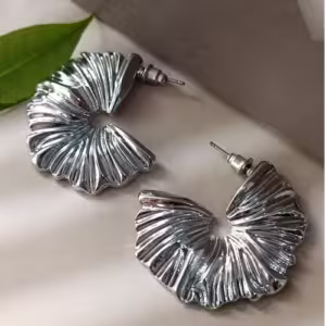 Silver Ridged Fan Stud Earrings