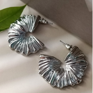 Silver Ridged Fan Stud Earrings