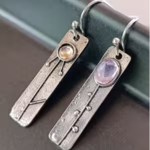 Silver Bar Crystal Drop Earrings