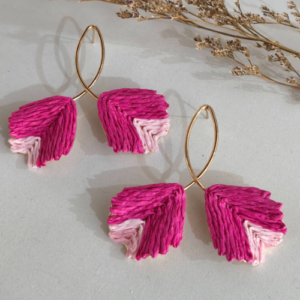 Pink Woven Leaf Earrings