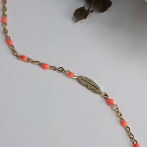 Orange Beaded Leaf Charm Bracelet