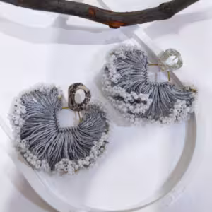 White Silver Fringe Beaded Earrings