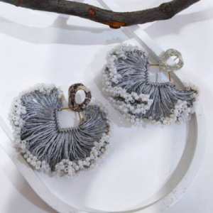 White Silver Fringe Beaded Earrings