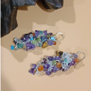 Pastel Multicolor Chip Cluster Earrings