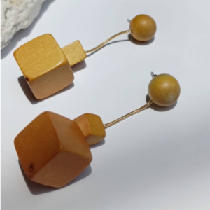 Mustard Geometric Wood Earrings