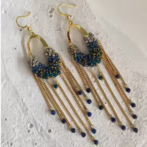 Navy Beaded Tassel Earrings
