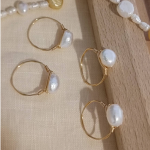 Golden Pearl Solitaire Ring
