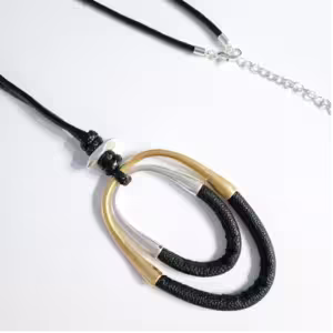 Mixed Metal Oval Pendant Necklace
