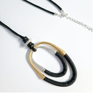 Mixed Metal Oval Pendant Necklace