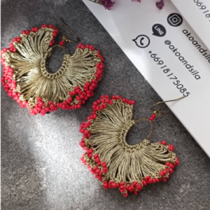 Red Beaded Fringe Earrings