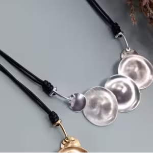 Silver Hammered Disc Cord Necklace