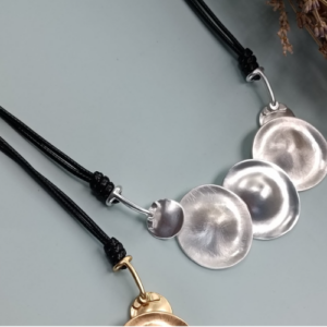 Silver Hammered Disc Cord Necklace