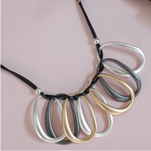 Black Cord Mixed Metal Loop Necklace