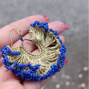 Blue Beaded Fringe Earrings