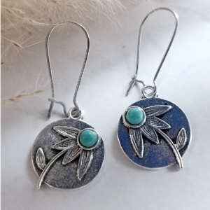 Silver Blue Leaf Earrings