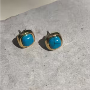 Gold Aqua Veil Square Stud Earrings