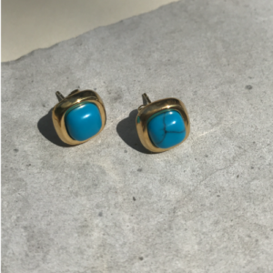 Gold Turquoise Square Stud Earrings