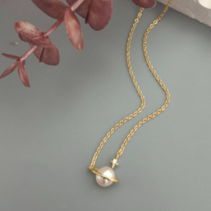 Gold Pearl Planet Necklace