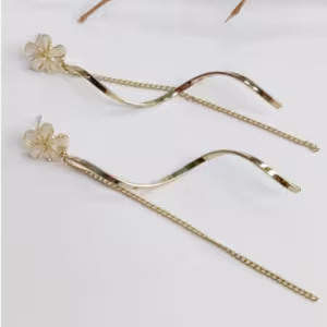 Gold Flower Wave Threader Earrings