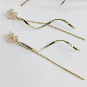 Golden Flower Wave Threader Earrings