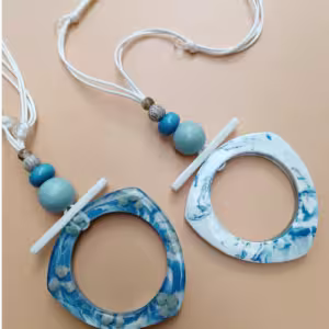 Blue Marbled Open Pendant Necklace