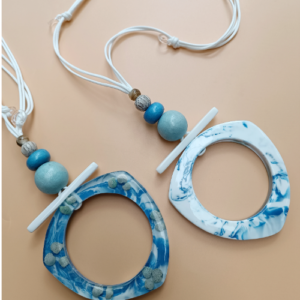 Blue Marbled Open Pendant Necklace