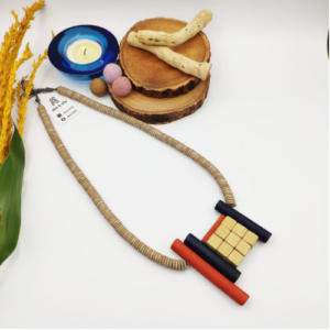 Navy Rust Tile Wood Necklace