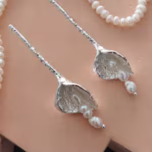 Silver Lily Pearl Drop Earrings