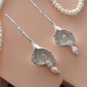 Silver Lily Pearl Drop Earrings