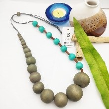 Olive Turquoise Wood Bead Necklace