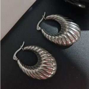 Silver Ribbed Hoop Earrings