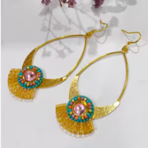 Blue Pink Crystal Beaded Teardrop Earrings