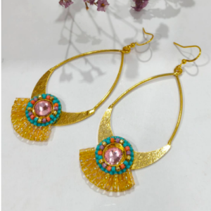 Blue Pink Crystal Beaded Teardrop Earrings