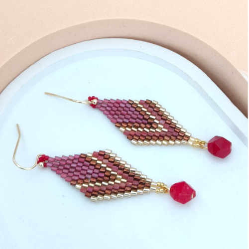 Raspberry Pink Diamond Stone Earrings
