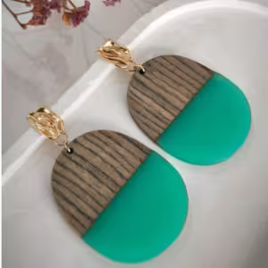 Emerald Green Woodgrain Drop Earrings