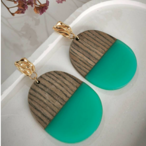 Emerald Green Woodgrain Drop Earrings