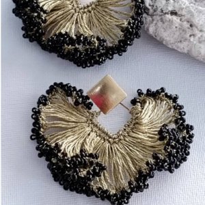 Black Beaded Fan Earrings