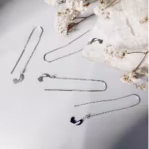 Silver Crescent Threader Earrings
