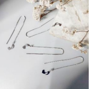 Silver Crescent Threader Earrings