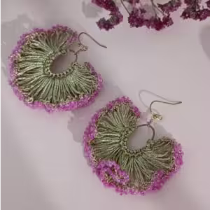 Magenta Beaded Fringe Earrings