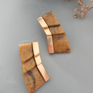 Gold Stone Fan Earrings