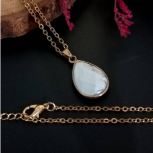 Gold White Teardrop Stone Necklace
