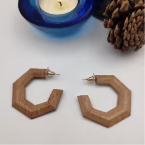 Octagon Wood Hoop Earrings