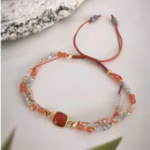 Coral Orange Beaded Adjustable Bracelet