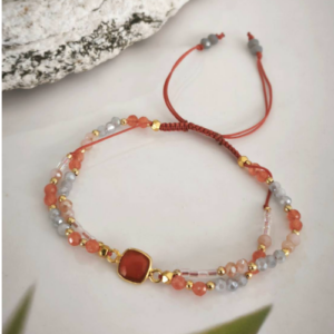 Coral Orange Beaded Adjustable Bracelet